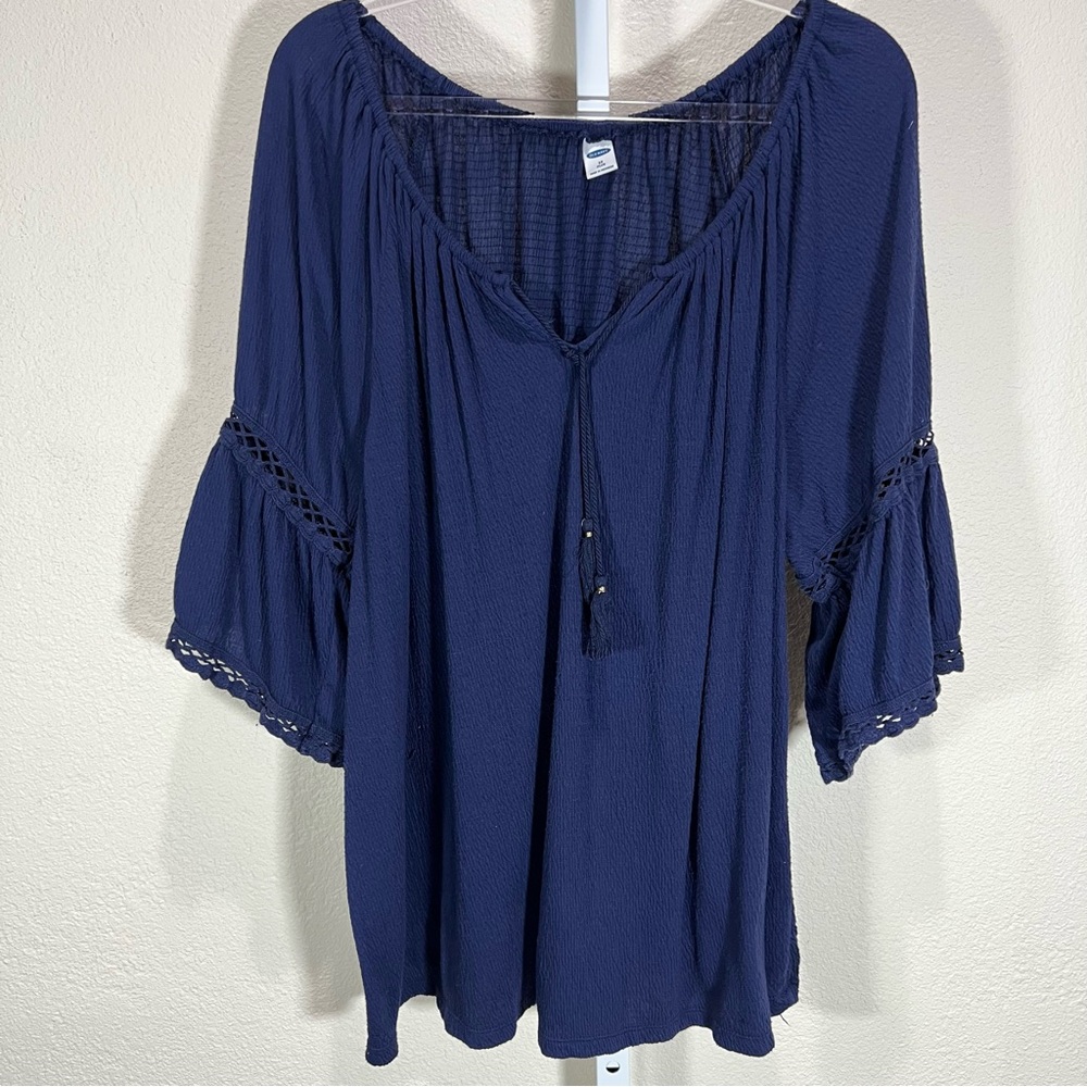 Old Navy Peasant Top Plus Sz XL Navy Blue Modest Boho Indie Western Cottage